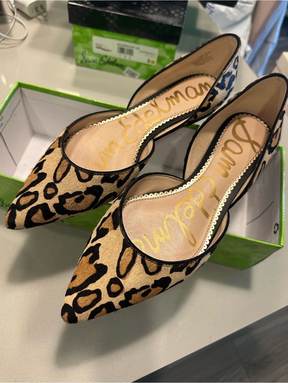 Sam Edelman Leopard D'Orsay Pointed Flats in Tan and Black